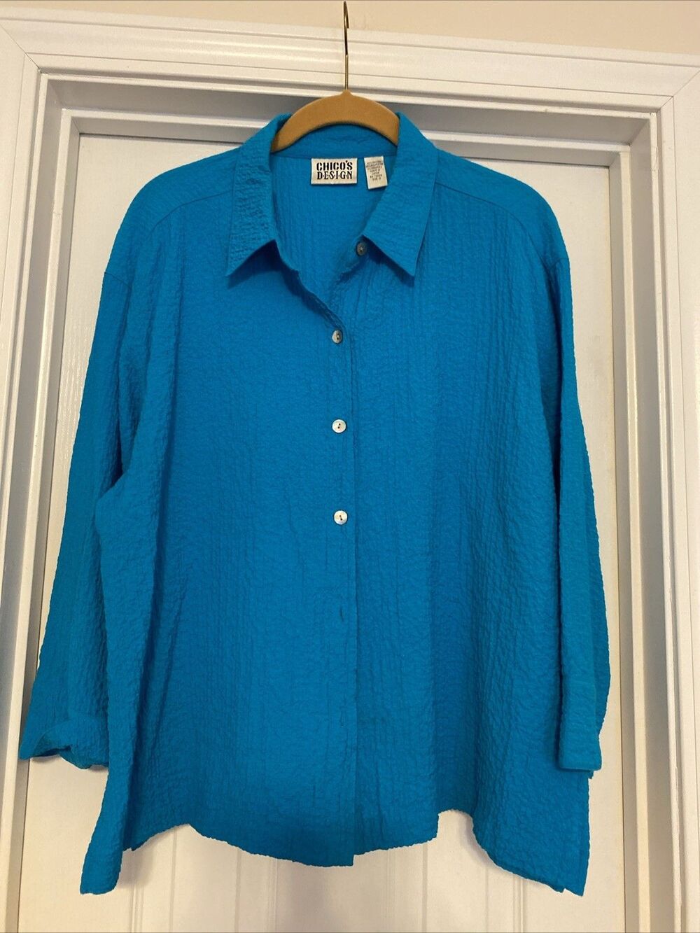 Womens Chico Collar Button Up Size 2 Aqua Green shirt‎